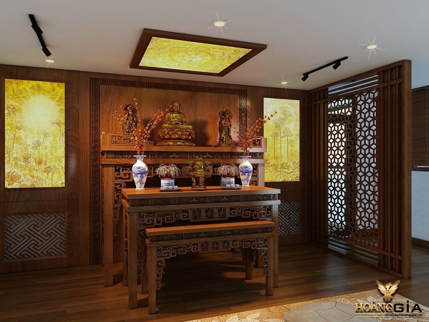 Mẫu vách ngăn phòng thờ bằng gỗ thanh lịch