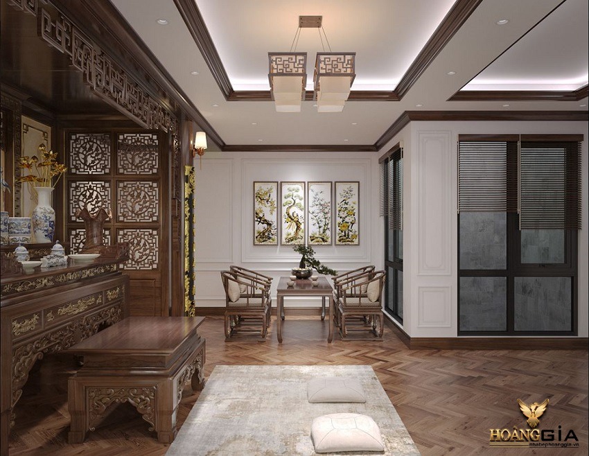Mẫu vách phòng thờ gỗ tinh xảo