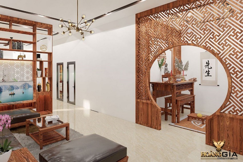Mẫu vách ngăn phòng thờ bằng gỗ tự nhiên đẹp