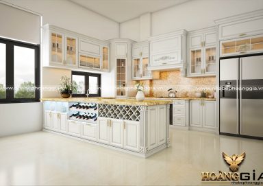 Mẫu tủ bếp gỗ tự nhiên sơn trắng 16