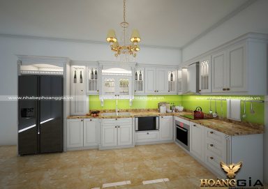 Mẫu tủ bếp gỗ tự nhiên sơn trắng 12