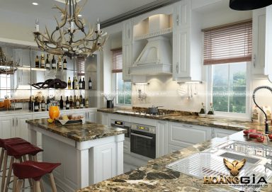 Mẫu tủ bếp gỗ tự nhiên sơn trắng 07