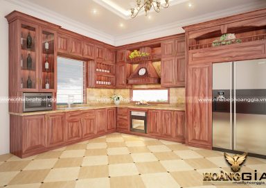 Mẫu tủ bếp cao cấp với chất liệu gỗ cẩm 04