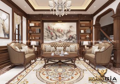 Nội thất phòng khách gỗ tự nhiên cho biệt thự PKBT03