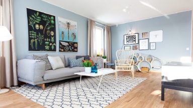 Tinh tế với các mẫu phòng khách màu xanh dương đẹp