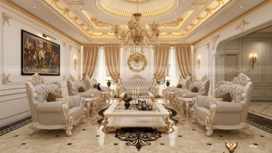 5 mẫu phòng khách tân cổ điển màu trắng xu hướng mới nhất 2025