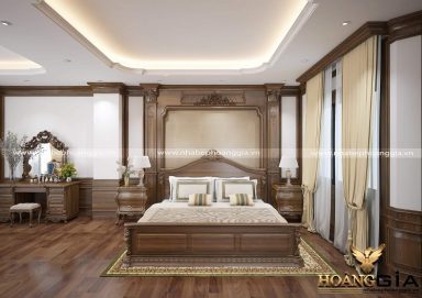 Nội thất phòng ngủ gỗ tự nhiên theo phong cách tân cổ điển sang trọng