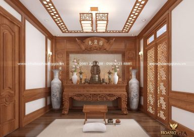 Mẫu thiết kế phòng thờ gỗ tự nhiên – Khách hàng chị Huệ Linh (Hà Nam)