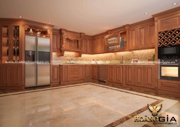 Dự án thiết kế thi công tủ bếp gỗ gõ đỏ nhà chị Hằng, Bắc Ninh
