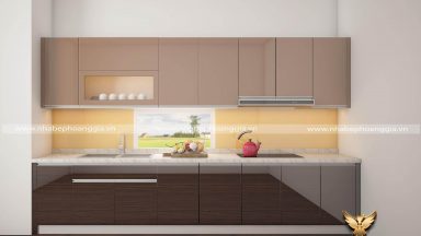 Mẫu tủ bếp gỗ công nghiệp chữ I đẹp đơn giản đầy hiện đại