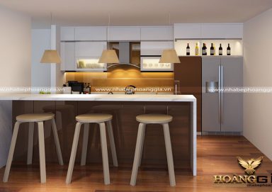 Mẫu tủ bếp đẹp chất liệu gỗ Acrylic hiện đại