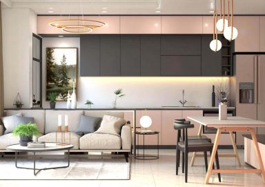 Thiết kế nội thất chung cư hiện đại với sự kết hợp nội thất và kính hoàn mỹ