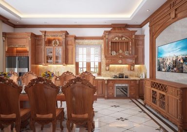 Lôi cuốn với mẫu thiết kế phòng bếp tân cổ điển gỗ tự nhiên sang trọng