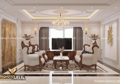 Mẫu thiết kế phòng khách bếp tân cổ điển nhà chung cư ấn tượng