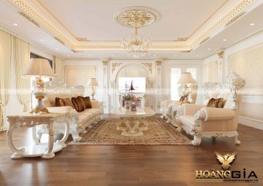 Mẫu thiết kế phòng khách đẹp tân cổ điển sơn trắng đầy lôi cuốn