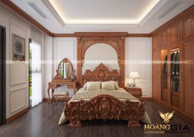 Không gian phòng ngủ gỗ tự nhiên cao cấp cho nhà biệt thự