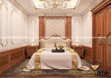 Mẫu phòng ngủ phong cách tân cổ điển sang trọng với chất liệu gỗ gõ đỏ