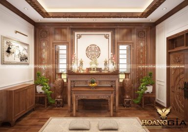 Mẫu thiết kế phòng thờ gỗ tự nhiên trang nghiêm