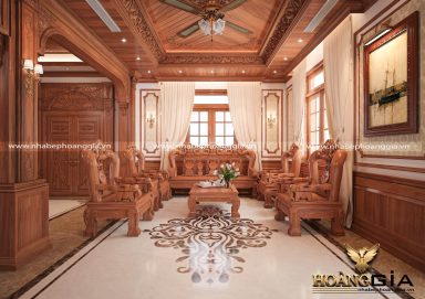 Nội thất phòng khách gỗ gõ đỏ tự nhiên sang trọng cho biệt thự