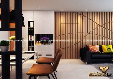Phòng khách gỗ tự nhiên kết hợp công nghiệp hiện đại PKHD07