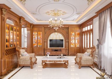 Mẫu thiết kế phòng khách tân cổ điển nhà chị Bông (Nam Định)