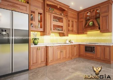 Mẫu tủ bếp tinh tế với chất liệu gỗ gõ 08