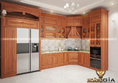 Mẫu tủ bếp đẹp với chất liệu gỗ gõ 13