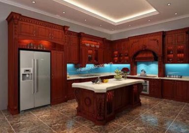 Mẫu tủ bếp đẹp với chất liệu gỗ hương sang trọng