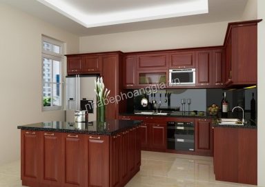 Mẫu tủ bếp hiện đại gỗ hương 01