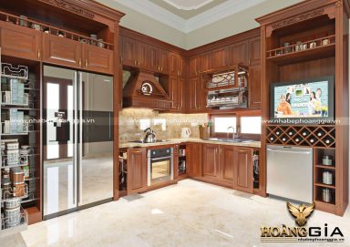 Mẫu thiết kế tủ bếp đẹp với chất liệu gỗ hương cao cấp