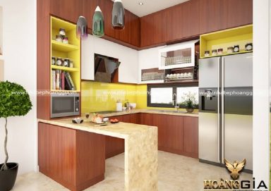 Phòng bếp cao cấp chất liệu gỗ giáng hương tự nhiên