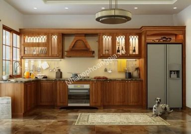 Mẫu tủ bếp tân cổ gỗ tự nhiên 24