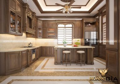 Mẫu tủ bếp tân cổ điển cao cấp cho không gian nhà biệt thự