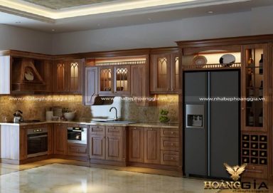 Mẫu phòng bếp gỗ tự nhiên gam màu nâu socola trầm ấm