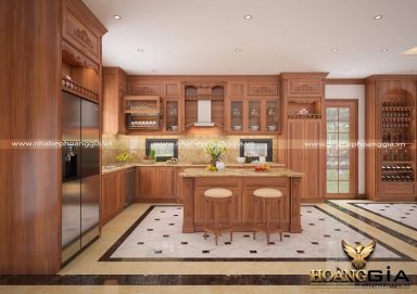 Mẫu thiết kế tủ bếp gỗ tân cổ điển cao cấp cho nhà biệt thự