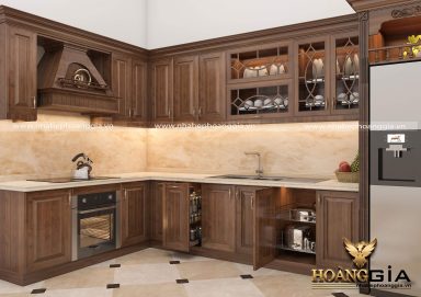 Nét thanh lịch trong mẫu tủ bếp phong cách tân cổ nhà anh Mỹ