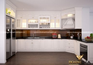 Mẫu tủ bếp sơn trắng tân cổ điển TBTCD07