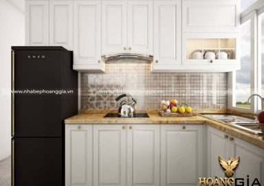 Mẫu tủ bếp gỗ tự nhiên tân cổ điển TBTCD15