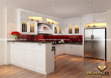 Mẫu tủ bếp sơn trắng tân cổ điển TBTCD21
