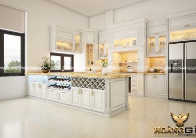 Mẫu tủ bếp sơn trắng tân cổ điển TBTCD22
